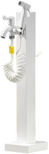 Wassersäule Garten aus Edelstahl 304, Wasserzapfsäule Garten Springbrunnen für Außen, Doppelauslasshahn mit Spritzpistole, für Die Bewässerung von Gärten, Bauernhöfen und Hinterhöfen(White,95cm/37in)