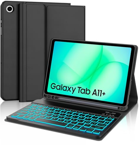 Tastiera Cover per Samsung Galaxy Tab A11 Plus/A11+ 2025/A9+ 11 Pollici | Keyboard 7 Colori Illuminato Magnetico Staccabile, Italiano QWERTY, Custodia Tastiera Bluetooth con Portapenna, Nero