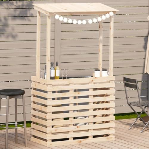 Mandloder Gartenbar mit Dach 112,5x57x195,5 cm, Massivholz Kiefer, Outdoor Stehtisch mit 2 Ablagen, ideal für Terrasse, Balkon, Gartenmöbel Set