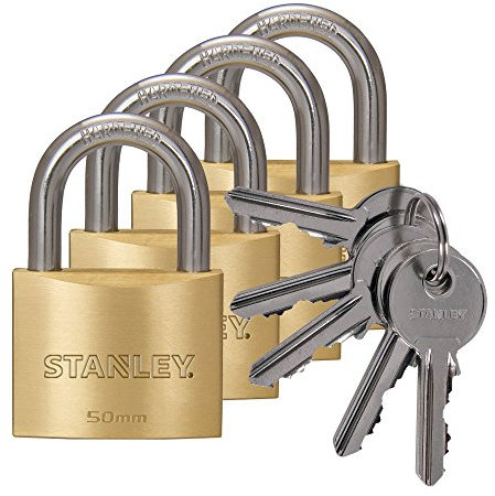 Stanley S742-039 candados macizos de con Arco estándar, 5 Llaves, 4 Unidades, 50 mm, Set de 4 Piezas