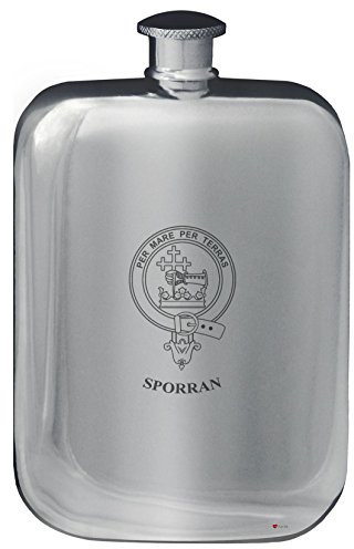 I LUV LTD 6oz Rounded Pocket Hip Flask in Polished Pewter for Sporran Scottish Family Name Crest