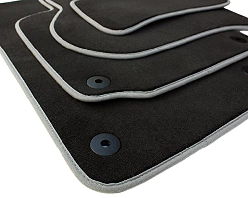 Fußmatten Velours Kompatibel mit Golf 5 Golf 6 Jetta 1K Scirocco Automatten | Passgenaue Autoteppiche NEU Premium Qualität Textilmatten Stoffmatten Schwarz/Grau robust abwaschbar Druckknopf rund 4-teilig