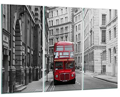 Mehrteilige Bilder auf Glas 165x110cm Glasbild Bus england urlaub london Groß XXL Wanddeko Schlafzimmer Küche Set 3 teilige Wandbilder Dekoration Wohnzimmer Modern Wand Kunstdruck Art GCE165x110-2153