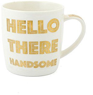 Hello There Handsome White & Gold Funny/Cheeky Fine China Mug with Presentation Box