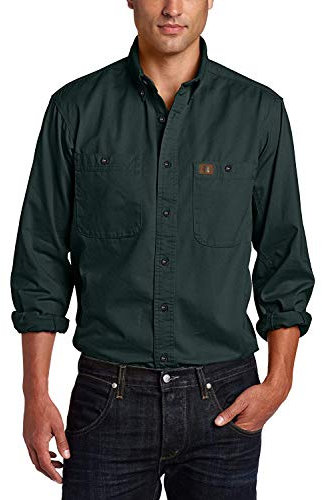Wrangler Men's Logger Twill Long Sleeve Workshirt SHIRT, Forest Green, L