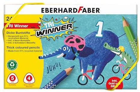 Eberhard Faber 518424 - Buntstifte Set TRI Winner, 24 bruchsichere Farbstifte, inkl. 2 Schreiblernstifte