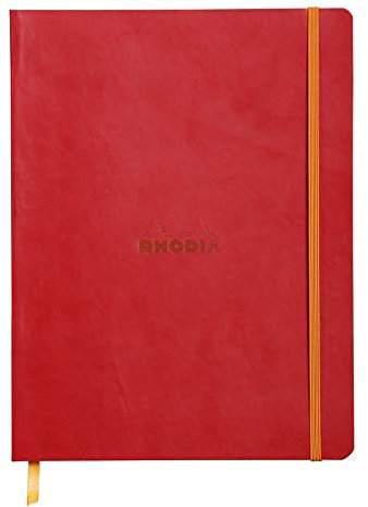 RHODIA 117513C - Poppy Soft Notebook - 19x25 cm - Lined - 160 pages - Clairefontaine Ivory Paper 90 g/m - Bookmark, Elastic Closure - Faux Leather Cover - Rhodiarama Collection