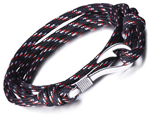 Infinite U Bracelet tressé Multi-Rangs Multicolore l'ancre de Navire et l'hameçon en Alliage et Nylon Corde de Coton la Couleur de Noir pour Femme Homme