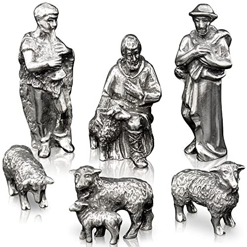 DANFORTH Krippenfiguren Schäferhund und Schaf - Handarbeit Zinn Krippe Set / Szene - Made in USA