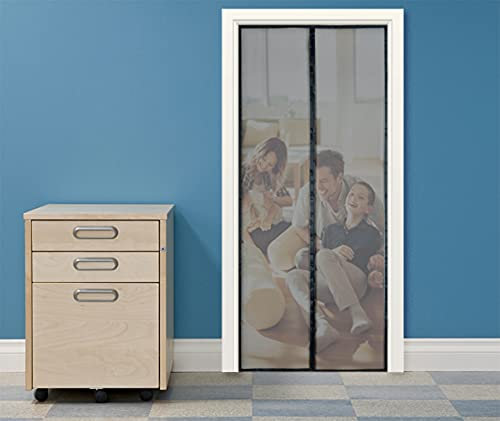 Liveinu Moustiquaire Magnétique Ignifuge en Fibre de Verre Aimantée Anti Feu Sur Mesure de Porte Avec Adhésives Rubans 120x210cm Noir