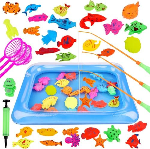 Goldge 42 Stück Angeln Spielzeug Badespielzeug Badewannenspielzeug Wasserspiel Perfekt Lernspiel Geschenk für Kinder