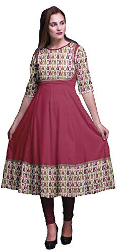 Bimba Rosa Fucsia Ikat étnico Vestido Anarkali Estampado Largo Maxi Vestido Kurtis Indio para Mujeres Kurti Étnica XXX-Large