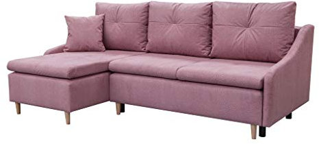 MOEBLO Ohrensofa Ecksofa Sofa Couch Garnitur Stoff Samt (Velour) Glamour Wohnlandschaft - Leon New (Indische Rose, Ecksofa Links)