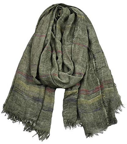 Kangqifen Unisex Soft Striped Scarf with Tassels Cotton Linen Solid Color Scarves 75 x 35 inch