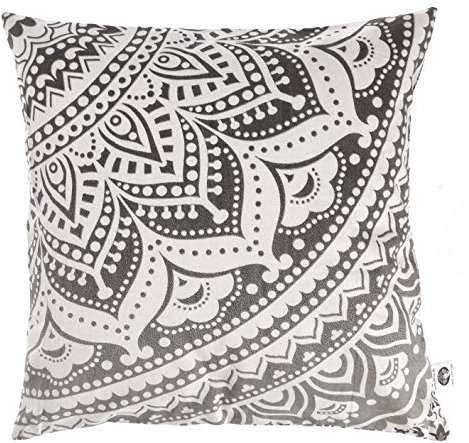 GURU SHOP Mandala Kissenhülle, Bedruckte Boho Kissenhülle - Grau, Baumwolle, 40x40x0 cm