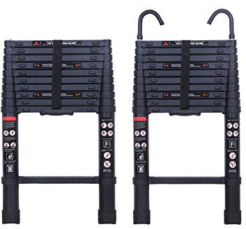 Telescopic Loft Ladder 3.2M with Detachable Hook Aluminium Alloy Multi-Purpose Climb Extendable Collapsible Step Ladders Indoor& Outdoor Use