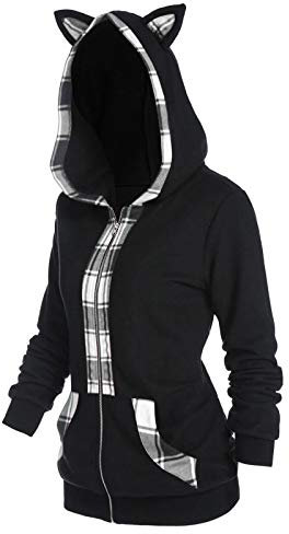 Lazzboy Karneval Kostüm Damen Halloween Langarm Colorblock Tierohr Tasche Hoodie Retro Mit Kapuze,Mantel Mittelalter Oberteile,Punker Coole Vintage Renaissance Party (Weiß,3XL)