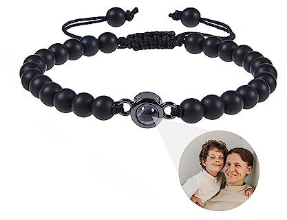 Glooraca Tigerauge Perlen Armbänder Personalisierte Foto Projektion Armband für Männer Benutzerdefinierte Armbänder mit Bild innen Personalisierte Geschenke für Papa Ehemann Freund. (A)