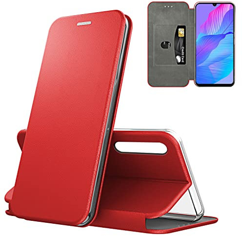 N NEWTOP Cover Compatibile per Huawei P Smart S, Chiusura Magnetica 360 Capsule Flip Custodia Libro per Carta di Credito Simil Pelle TPU Interno Funzione Stand Supporto (Rosso)