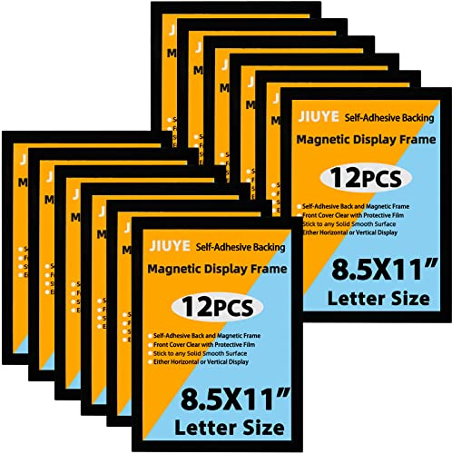 JIUYE Lot de 12 supports muraux magnétiques de 21,6 x 27,9 cm en plastique transparent avec bande magnétique pour fenêtre, porte, réfrigérateur, documents (noirs)