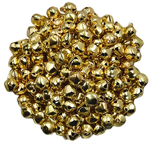 Anawakia 100 Stück Glöckchen Schellen Glocken, Klein Glöckchen Weihnachten Hochzeit Dekoration Glöckchen Schellen Weihnachtsbaum Anhänger (Gold,8mm)