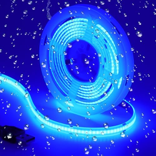 GOMING DC 5V USB COB Blue LED Strip Light IP65 Waterproof USB Powered 6.6ft/2M 320LEDs/M Flexible LED Tape Lights for TV Backlight Cabinet Home DIY Lighting