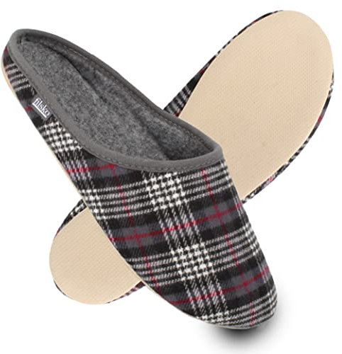 filsko® - Hausschuhe Herren - Hausschuhe Damen - Filzpantoffeln - Perfekt bei kalten Fußböden - Dicke Filzlaufsohle - Federleicht nur 85g - Grau kariert - 48 EU