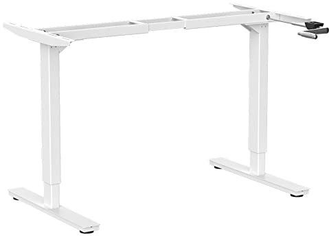 Desktopia Budget Höhenverstellbarer Schreibtisch | Per Kurbel verstellbares Tischgestell | Breite verstellbar für alle gängigen Tischplatten (Weiß, Ohne Tischplatte)