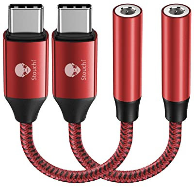 Stouchi Adapter USB C auf Klinke, USB Typ C auf 3,5 mm Kopfhörer Adapter Aux Audio Dongle,Hi Res DAC Chip,Kompatibel mit Samsung Galaxy S22 S21 S20 Ultra Note 20 S10,Pixel 6a,Huawei P50 Rot 2er-Pack