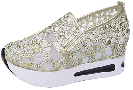 Ballet Flats for Women Wide Width, Block High Heels Closed Pointed Toe Pumps Dress Office Shoes for Women Gold