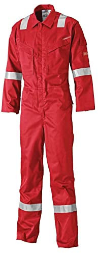 Dickies Pyrovatex Coverall Flame Retardant Overall 32'' LEG FR5402 Boiler Suit Reflective Tape Side Pockets RED TALL 32'' LEG (54T)