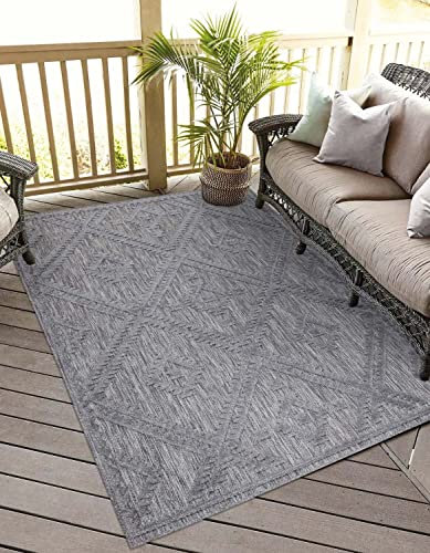 carpet city In-& Outdoor Teppich - 240x340 cm - für Innen-& Außenbereich - Wetterfest Balkon-Teppich, Terrasse, Flur, Küche - Wohnzimmer-Teppiche - Hochtief/ 3D-Effekt - Rauten-Muster in Anthrazit