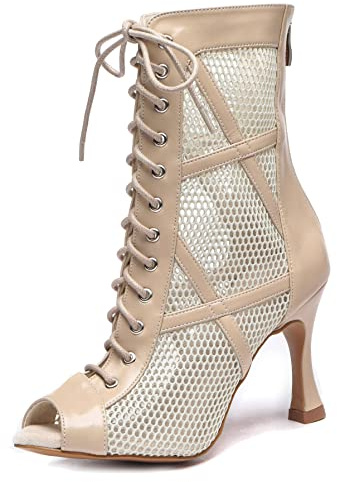MINITOO Sandalo Ballo Latini Donna Bianche con Tacco Parties Serata Stivali L545 Beige EU 37