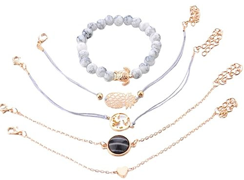 5 Stück/Set Bohemian Ananas Herz Karte Charm Armbänder Armreifen für Frauen Trendige Perlen Armbänder Schmuck Geschenke Durable and Deft