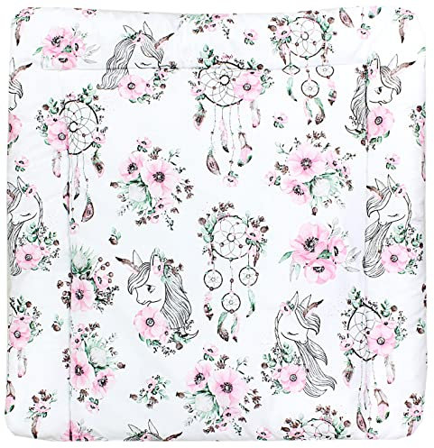 TupTam Baby Wickeltischauflage mit Baumwollbezug Gemustert, Farbe: Traumfänger/Einhorn/Rosa, Größe: 70 x 60 cm