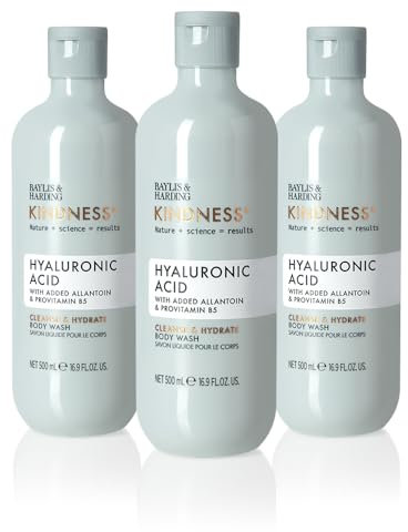 Baylis & Harding Kindness + Plant Hyaluronic Acid, Pear & Orange Blossom Fragrance, 500 ml Cleanse & Hydrate Body Wash (Pack of 3) - Vegan Friendly
