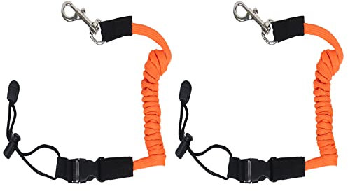 Qaziuy 2Pcak Kayak Paddle Leash, Elastic Kayak Paddle Rope with Adjustable Belt Buckle and Hooks, Kayaking Accessories for Canoeing Boating Surfing Orange