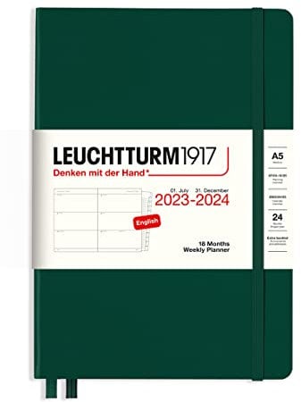 LEUCHTTURM1917 367594 Wochenkalender Medium (A5) 2024, 18 Monate, Forest Green, Englisch