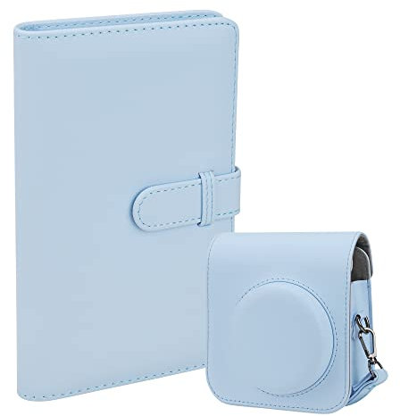 ZUIKAKU Schutzhülle PU Leder Tasche Abdeckung für Fujifilm Instax Mini 12 Instant Kamera mit abnehmbarem verstellbarem Riemen, 108 Taschen Fotoalbum für Instax Mini 12(Blau)