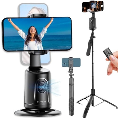 ELIVORZ Auto Tracking Phone Holder & 2-in-1 Extendable 62 Tripod-Selfie Stick Bluetooth Remote | AI 360° Gimbal Stabilizer For Smartphones | Adjustable, No App, For Streaming YouTube, TikTok