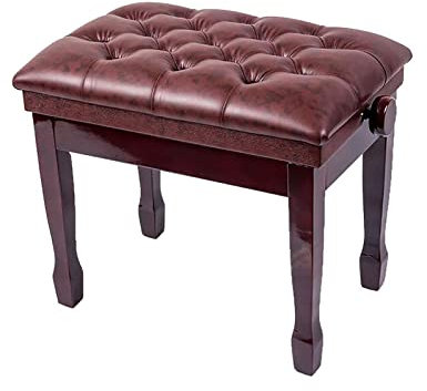 IBOWZ Klavierhocker Bequemer Klavierhocker aus Leder, verstellbar – Musik-Klavierbank, mit massiver Hartholzkonstruktion, 58 x 41 x 48–58 cm, Mahagoni