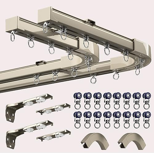 Single-Track Double Track Curtain Rail Made From Aluminium, 300 400 500CM Schwerer Vorhang Schiene Track Rails, Tragfähigkeit 50kg, Vorhangschiene Schiene Mit Universeller Silent-Riemenscheibe