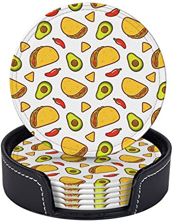 Lederuntersetzer-Set mit 6 Stück, Taco-Computer-Untersetzer, hitzebeständiges Untersetzer-Set für Getränke, Kaffee, Tee