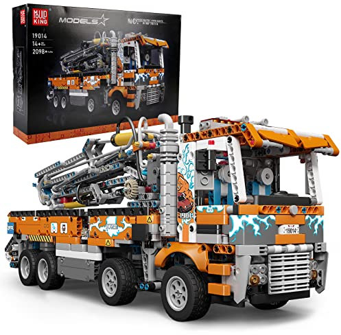 Mould King 19014 MOC Technik Schwerlast-Abschleppwagen, Modellbauset, Technologie für Kinder, Kran-Spielzeug, Pneumatischer Betonpumpenwagen Klemmbausteine Bausatz (2098 pcs)