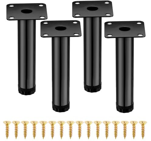 AIMIXUN Lot de 4 Pouces Meuble Reglable 15 cm, Pied de Canapé 15 cm, Pied Canapé Metal, Lot de 4 pour Armoire, Etagères de Cuisine, Canapé, Table, Chaise, Bureau, Placard (Noir)