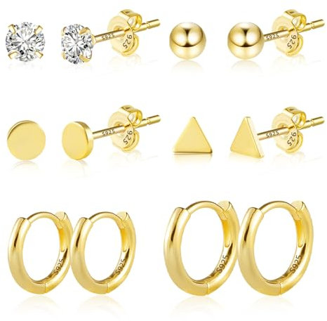 ALEXCRAFT Ohrstecker Gold Set Klein Damen Ohrringe Vergoldete Creolen Gold Geschenk für Frauen Freundin Mama Mädchen 6 Paar