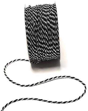 s.dekoda Kordel 50m x 2mm zweifarbig Schwarz - Silber Drehkordel Dekoband Kordelband Kordelschnur