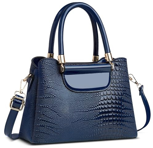 FOLOVEYA Elegante Borsa Donna Mode Motivo Coccodrillo Piccolo Borsa a Mano Borsetta in Pelle PU Borsa a Tracolla Borse Tote Borse a Spalla per Shopping Partito Lavoro Incontri Blu