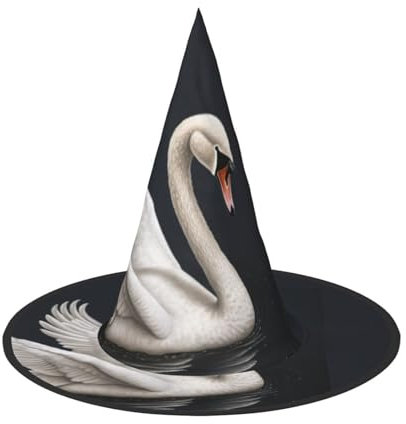 RLDOBOFE Hexenhut weißer Schwan bedruckter Zaubererhut Unisex Halloween Hut für Cosplay Party Dekorationen