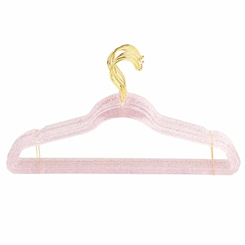 10 Stück Kleiderbügel, 40cm Kunststoff Glitzernd Transparent Hemdenbügel | Rutschfest Kleiderbügel für den Kleiderschrank von Erwachsenen, Kleider Blusen Röcke(Rosa)